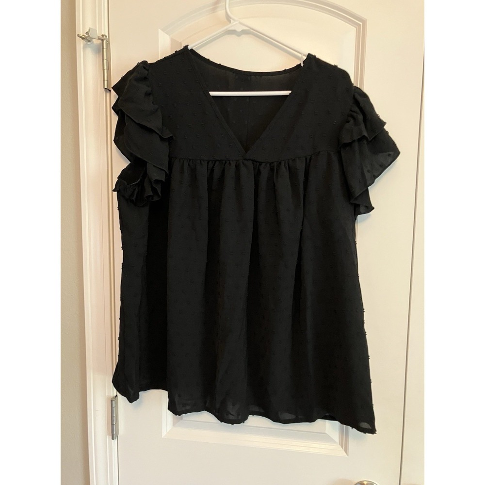 Unbranded Ruffle Sleeve Shirt Women Size 8 Black Like New Faux Back Button Top